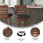 Merrick Lane 24 Classic Wooden Ladderback Swivel Counter Height Stool with Upholstered Padded Seat and Integrated Footrest
