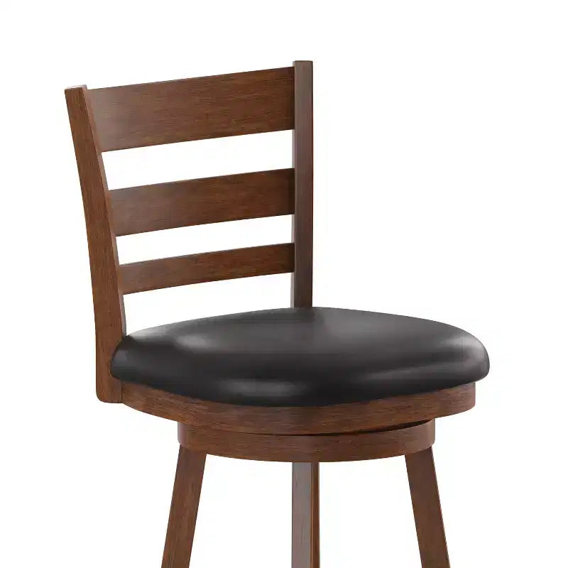 Merrick Lane 24 Classic Wooden Ladderback Swivel Counter Height Stool with Upholstered Padded Seat and Integrated Footrest