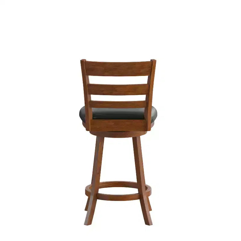 Merrick Lane 24 Classic Wooden Ladderback Swivel Counter Height Stool with Upholstered Padded Seat and Integrated Footrest
