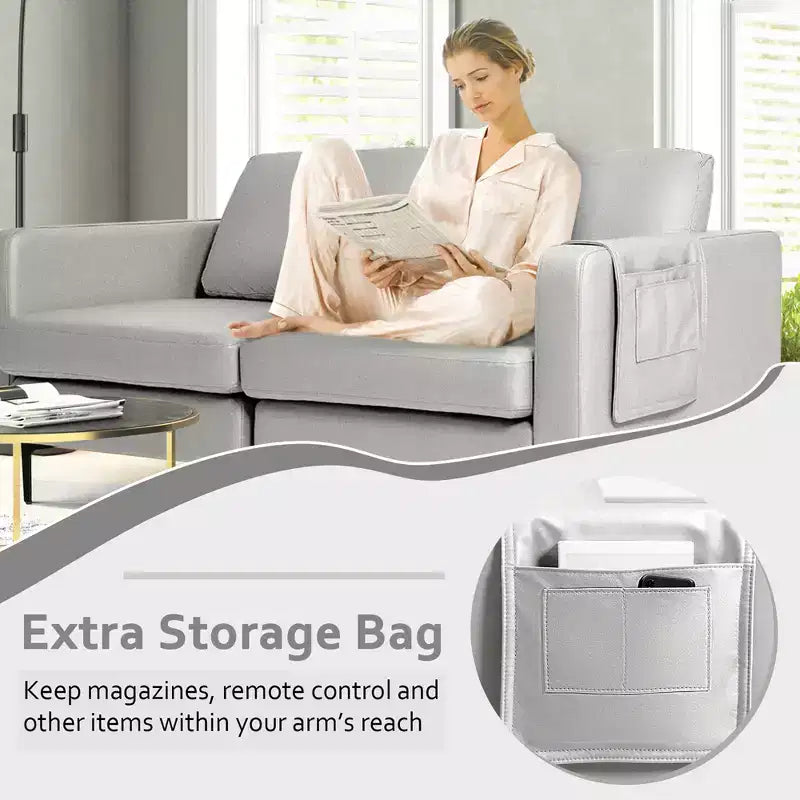 Costway Modern Loveseat Leathaire Fabric 2-Seat Sofa Couch w/ Side Storage Pocket