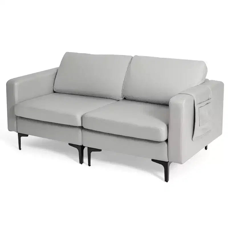 Costway Modern Loveseat Leathaire Fabric 2-Seat Sofa Couch w/ Side Storage Pocket