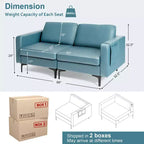 Costway Modern Loveseat Leathaire Fabric 2-Seat Sofa Couch w/ Side Storage Pocket