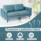 Costway Modern Loveseat Leathaire Fabric 2-Seat Sofa Couch w/ Side Storage Pocket