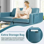 Costway Modern Loveseat Leathaire Fabric 2-Seat Sofa Couch w/ Side Storage Pocket
