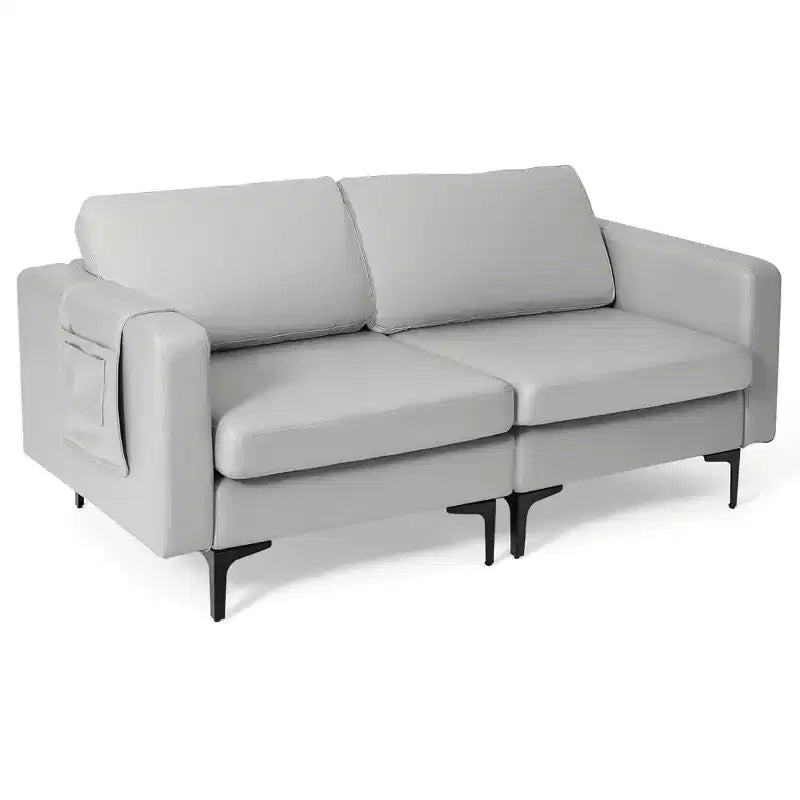 Costway Modern Loveseat Leathaire Fabric 2-Seat Sofa Couch w/ Side Storage Pocket