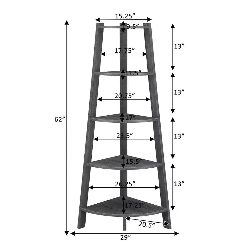 62 Newport 5 Tier Wide Corner Bookcase - Breighton Home