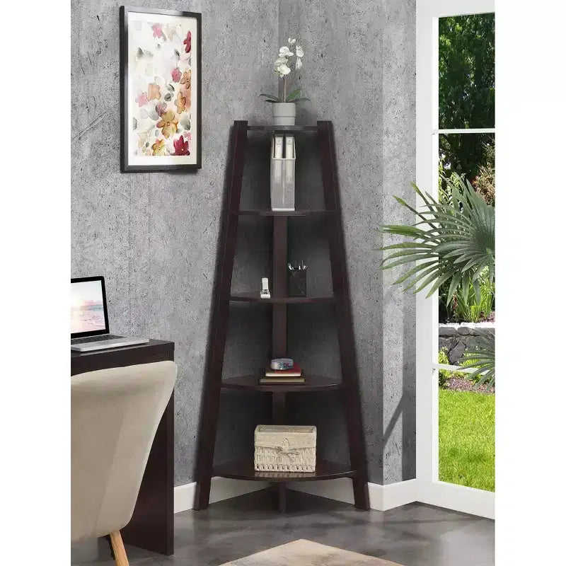 62 Newport 5 Tier Wide Corner Bookcase - Breighton Home