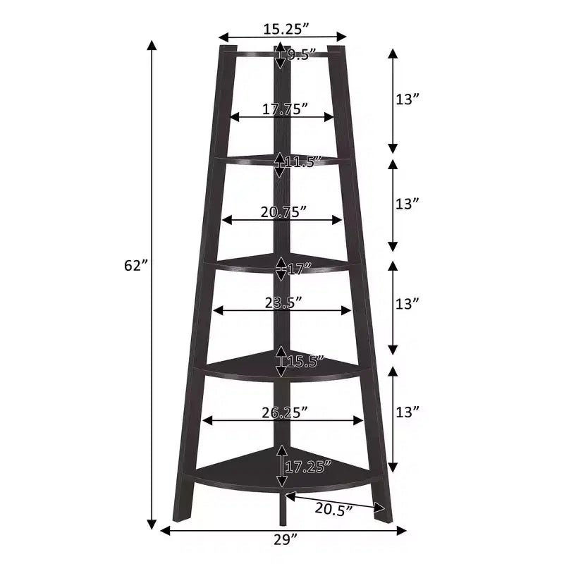 62 Newport 5 Tier Wide Corner Bookcase - Breighton Home