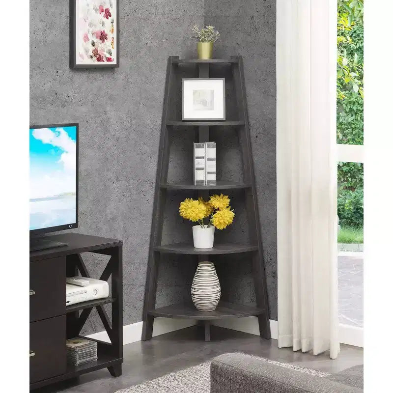 62 Newport 5 Tier Wide Corner Bookcase - Breighton Home