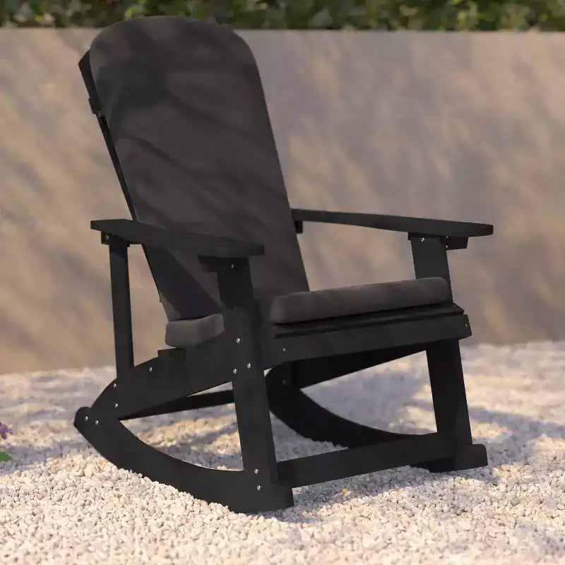 Flash Furniture Savannah Set di 2 Sedie a Dondolo Adirondack in Legno di Poliresina per Tutte le Stagioni con Cuscini per Terrazzo, Portico e Patio
