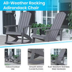 Flash Furniture Savannah Set di 2 Sedie a Dondolo Adirondack in Legno di Poliresina per Tutte le Stagioni con Cuscini per Terrazzo, Portico e Patio