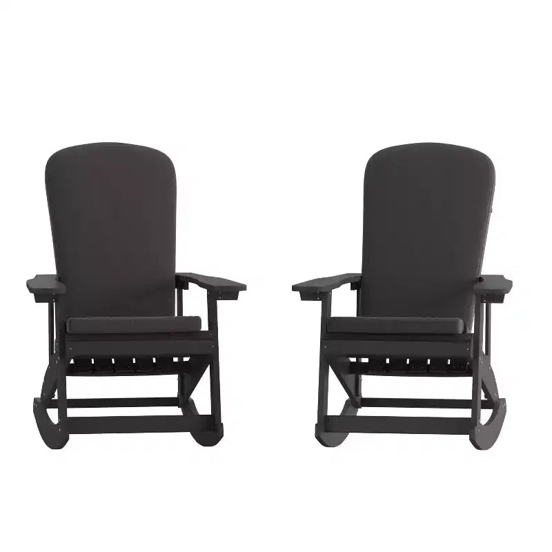 Flash Furniture Savannah Set di 2 Sedie a Dondolo Adirondack in Legno di Poliresina per Tutte le Stagioni con Cuscini per Terrazzo, Portico e Patio