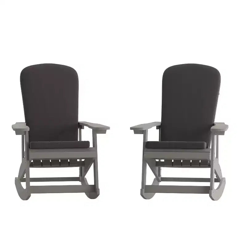 Flash Furniture Savannah Set di 2 Sedie a Dondolo Adirondack in Legno di Poliresina per Tutte le Stagioni con Cuscini per Terrazzo, Portico e Patio