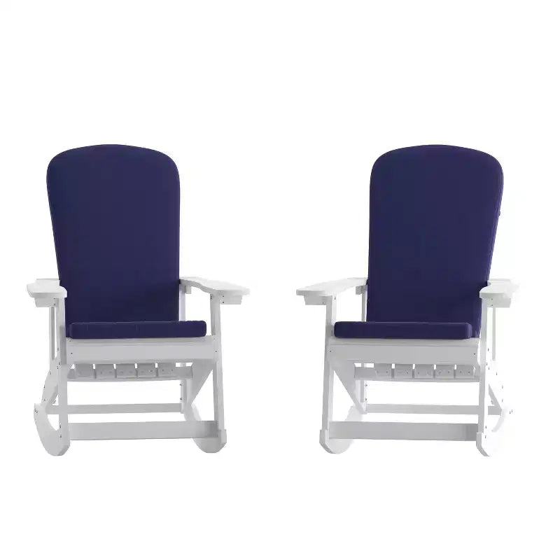Flash Furniture Savannah Set di 2 Sedie a Dondolo Adirondack in Legno di Poliresina per Tutte le Stagioni con Cuscini per Terrazzo, Portico e Patio