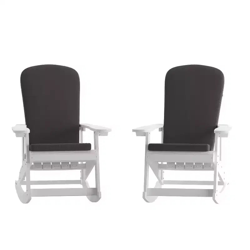 Flash Furniture Savannah Set di 2 Sedie a Dondolo Adirondack in Legno di Poliresina per Tutte le Stagioni con Cuscini per Terrazzo, Portico e Patio