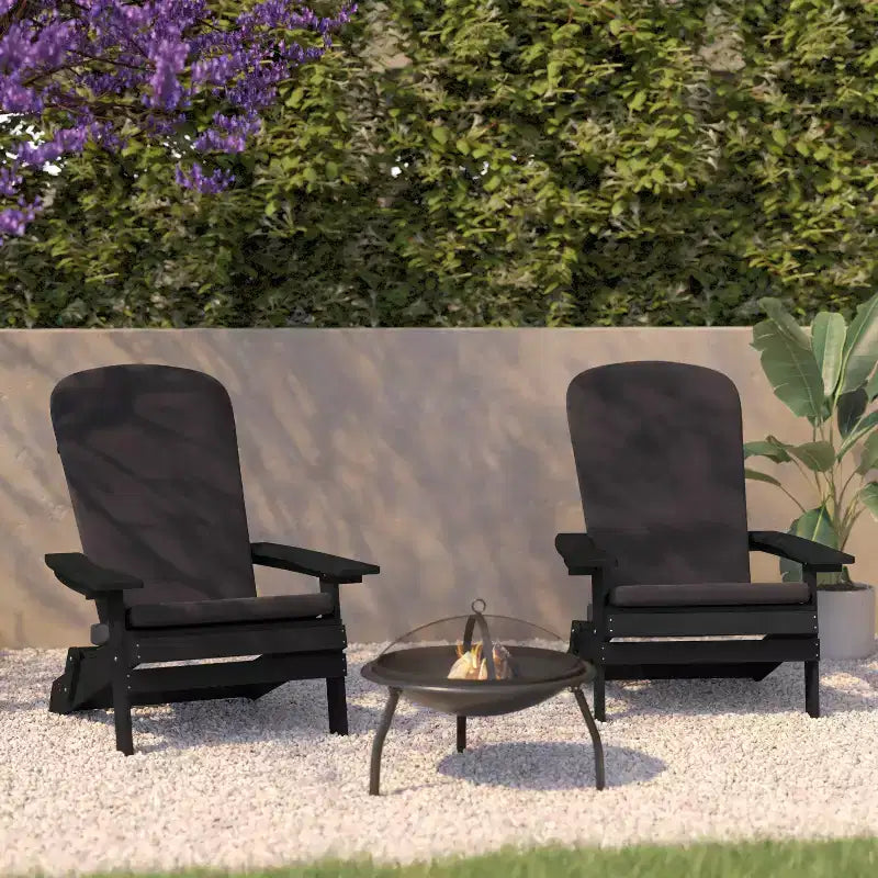 Flash Furniture Charlestown Set of 2 All-Weather Poly Resin Indoor/Outdoor Folding Adirondack Chairs with Cushions for Deck, Porch, and Patio