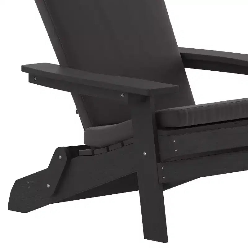 Flash Furniture Charlestown Set of 2 All-Weather Poly Resin Indoor/Outdoor Folding Adirondack Chairs with Cushions for Deck, Porch, and Patio