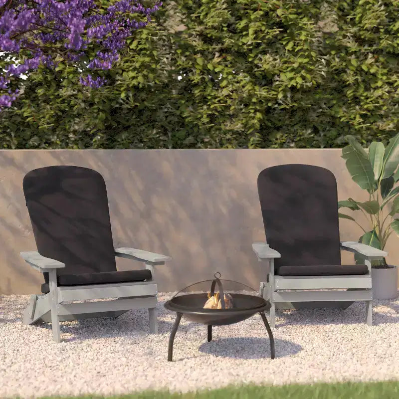 Flash Furniture Charlestown Set of 2 All-Weather Poly Resin Indoor/Outdoor Folding Adirondack Chairs with Cushions for Deck, Porch, and Patio