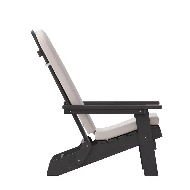 Flash Furniture Charlestown Set of 2 All-Weather Poly Resin Indoor/Outdoor Folding Adirondack Chairs with Cushions for Deck, Porch, and Patio