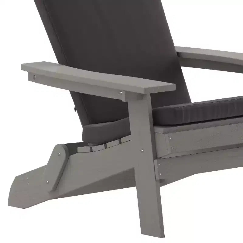 Flash Furniture Charlestown Set of 2 All-Weather Poly Resin Indoor/Outdoor Folding Adirondack Chairs with Cushions for Deck, Porch, and Patio