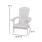 Flash Furniture Charlestown Set of 2 All-Weather Poly Resin Indoor/Outdoor Folding Adirondack Chairs with Cushions for Deck, Porch, and Patio