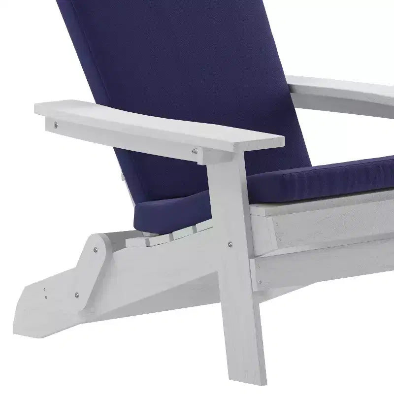 Flash Furniture Charlestown Set of 2 All-Weather Poly Resin Indoor/Outdoor Folding Adirondack Chairs with Cushions for Deck, Porch, and Patio