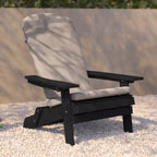 Flash Furniture Charlestown Set of 2 All-Weather Poly Resin Indoor/Outdoor Folding Adirondack Chairs with Cushions for Deck, Porch, and Patio