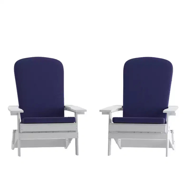 Flash Furniture Charlestown Set di 2 Sedie Adirondack Pieghevoli per Interni/Esterni in Poliresina per Tutte le Stagioni con Cuscini per Terrazza, Portico e Patio