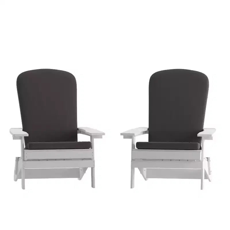 Flash Furniture Charlestown Set di 2 Sedie Adirondack Pieghevoli per Interni/Esterni in Poliresina per Tutte le Stagioni con Cuscini per Terrazza, Portico e Patio