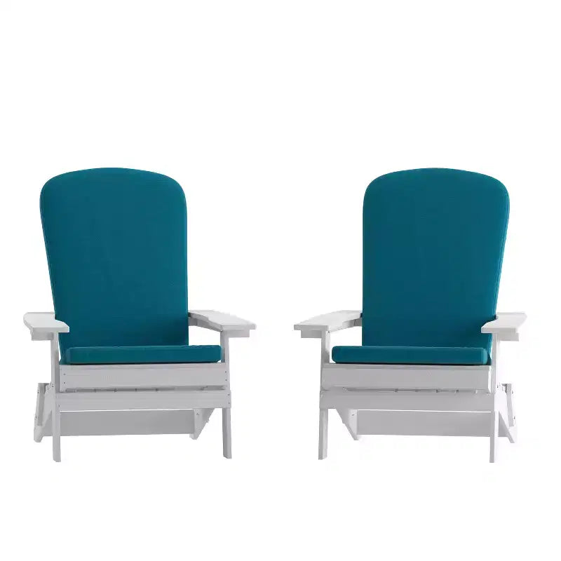Flash Furniture Charlestown Set di 2 Sedie Adirondack Pieghevoli per Interni/Esterni in Poliresina per Tutte le Stagioni con Cuscini per Terrazza, Portico e Patio