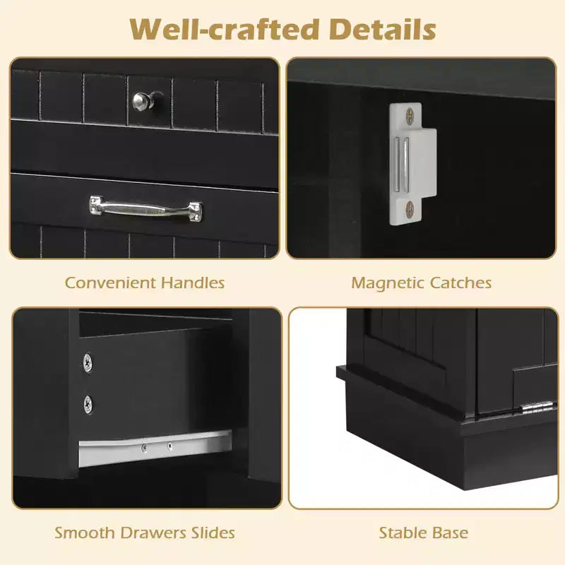 Costway Wooden Kitchen Trash Cabinet Tilt Out Bin Holder w/ Drawer & Storage Shelf Black/White/Coffee/Gray