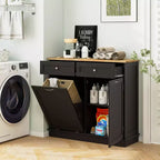 Costway Wooden Kitchen Trash Cabinet Tilt Out Bin Holder w/ Drawer & Storage Shelf Black/White/Coffee/Gray