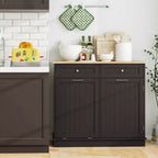 Costway Wooden Kitchen Trash Cabinet Tilt Out Bin Holder w/ Drawer & Storage Shelf Black/White/Coffee/Gray