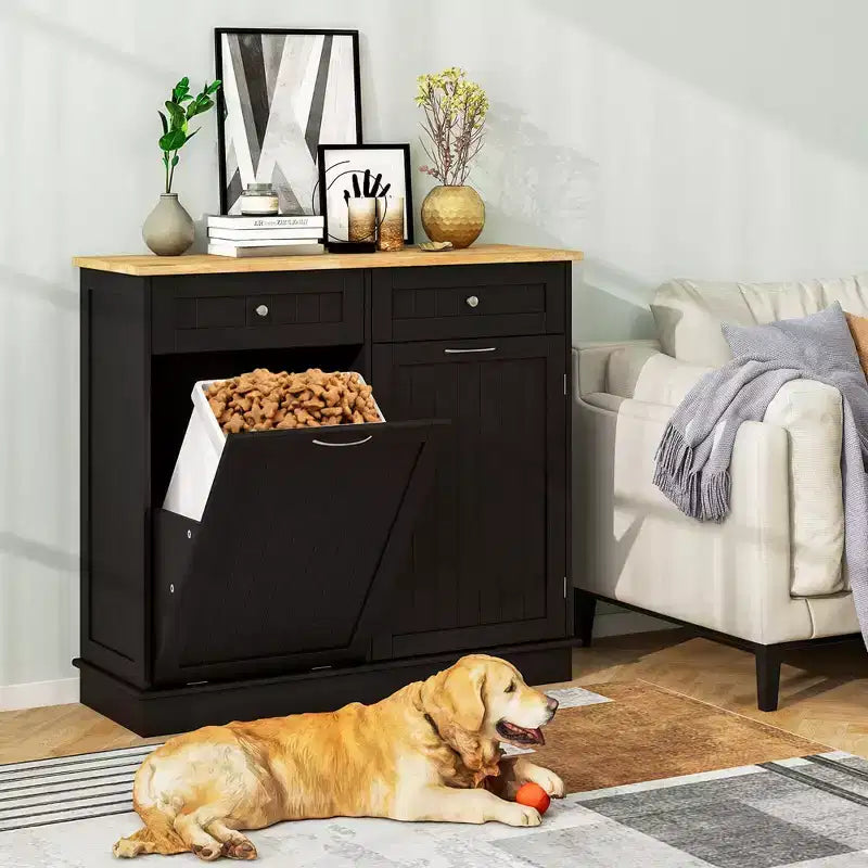 Costway Wooden Kitchen Trash Cabinet Tilt Out Bin Holder w/ Drawer & Storage Shelf Black/White/Coffee/Gray