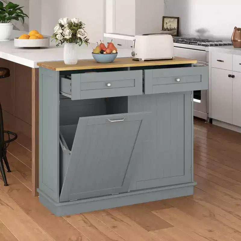 Costway Wooden Kitchen Trash Cabinet Tilt Out Bin Holder w/ Drawer & Storage Shelf Black/White/Coffee/Gray