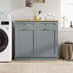 Costway Wooden Kitchen Trash Cabinet Tilt Out Bin Holder w/ Drawer & Storage Shelf Black/White/Coffee/Gray