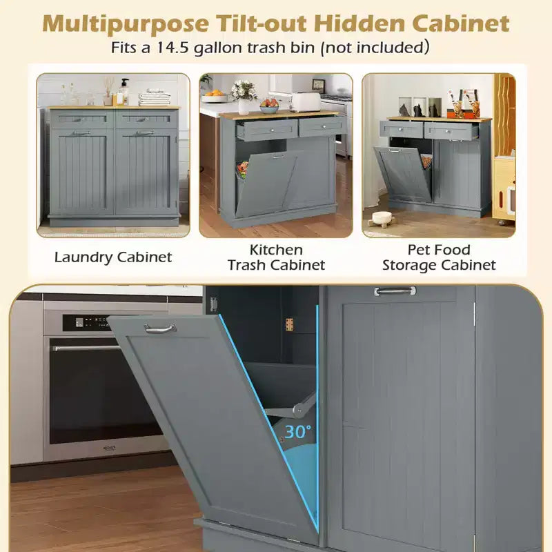 Costway Wooden Kitchen Trash Cabinet Tilt Out Bin Holder w/ Drawer & Storage Shelf Black/White/Coffee/Gray