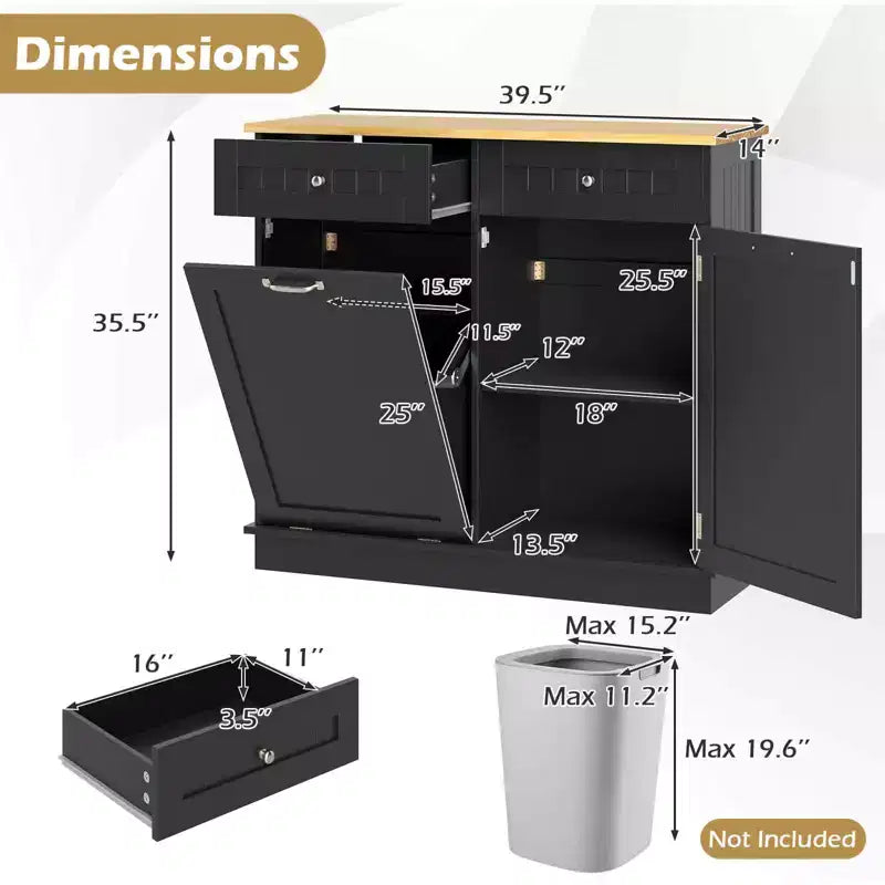 Costway Wooden Kitchen Trash Cabinet Tilt Out Bin Holder w/ Drawer & Storage Shelf Black/White/Coffee/Gray