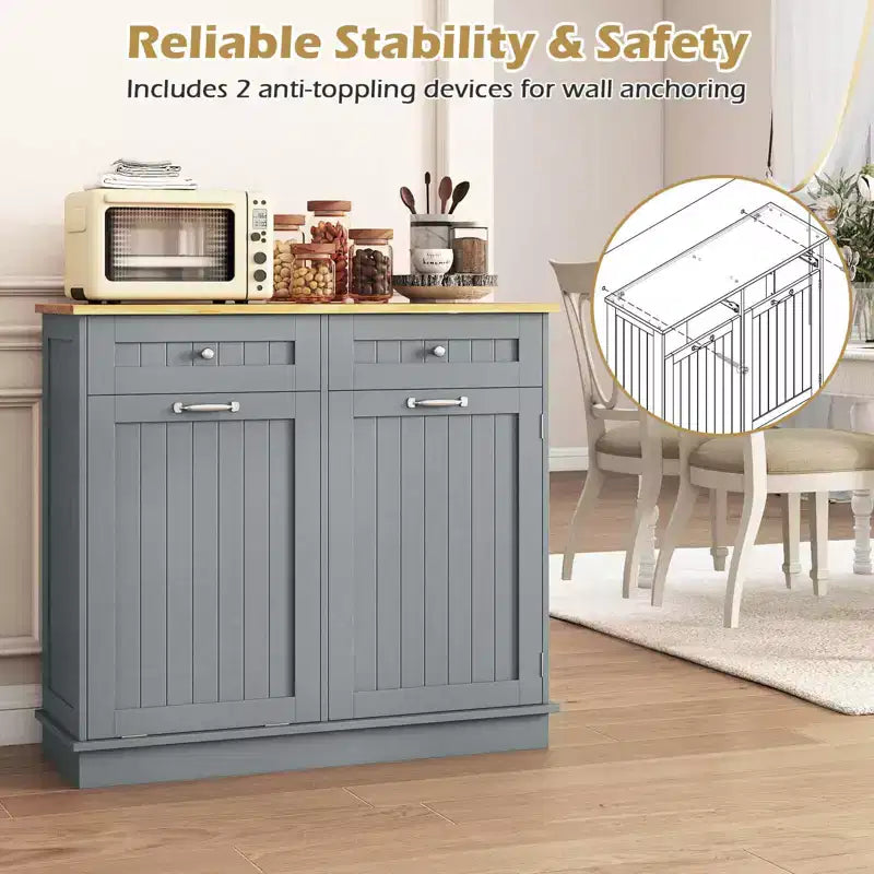 Costway Wooden Kitchen Trash Cabinet Tilt Out Bin Holder w/ Drawer & Storage Shelf Black/White/Coffee/Gray