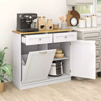 Costway Wooden Kitchen Trash Cabinet Tilt Out Bin Holder w/ Drawer & Storage Shelf Black/White/Coffee/Gray