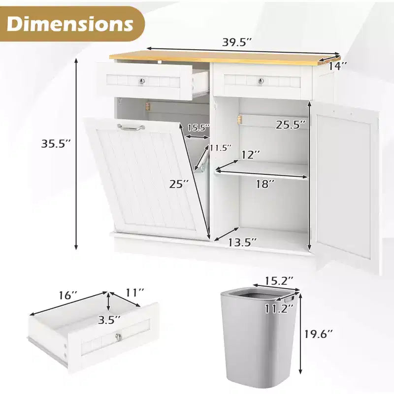 Costway Wooden Kitchen Trash Cabinet Tilt Out Bin Holder w/ Drawer & Storage Shelf Black/White/Coffee/Gray