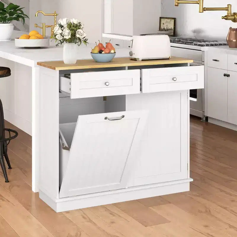 Costway Wooden Kitchen Trash Cabinet Tilt Out Bin Holder w/ Drawer & Storage Shelf Black/White/Coffee/Gray