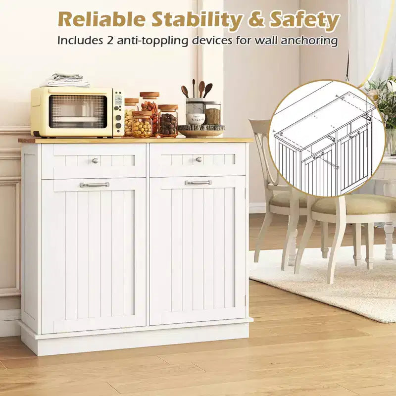 Costway Wooden Kitchen Trash Cabinet Tilt Out Bin Holder w/ Drawer & Storage Shelf Black/White/Coffee/Gray