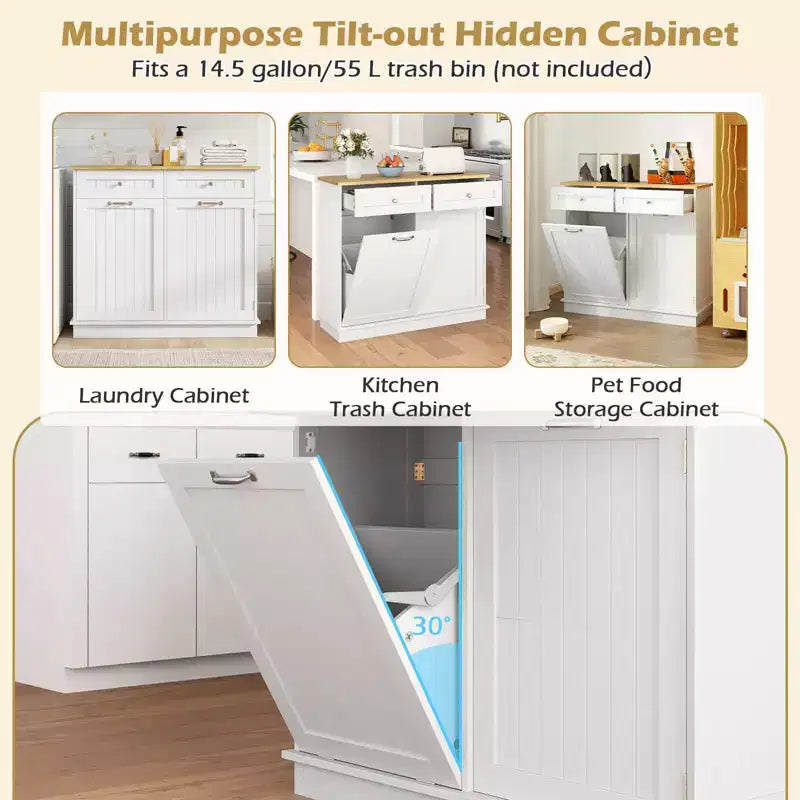 Costway Wooden Kitchen Trash Cabinet Tilt Out Bin Holder w/ Drawer & Storage Shelf Black/White/Coffee/Gray
