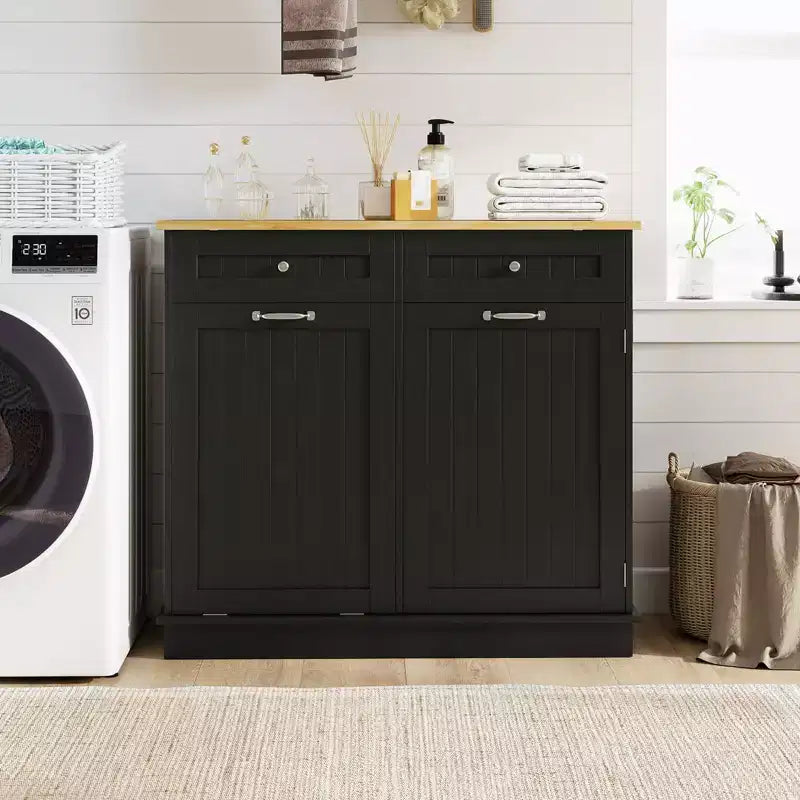 Costway Wooden Kitchen Trash Cabinet Tilt Out Bin Holder w/ Drawer & Storage Shelf Black/White/Coffee/Gray