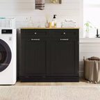 Costway Wooden Kitchen Trash Cabinet Tilt Out Bin Holder w/ Drawer & Storage Shelf Black/White/Coffee/Gray