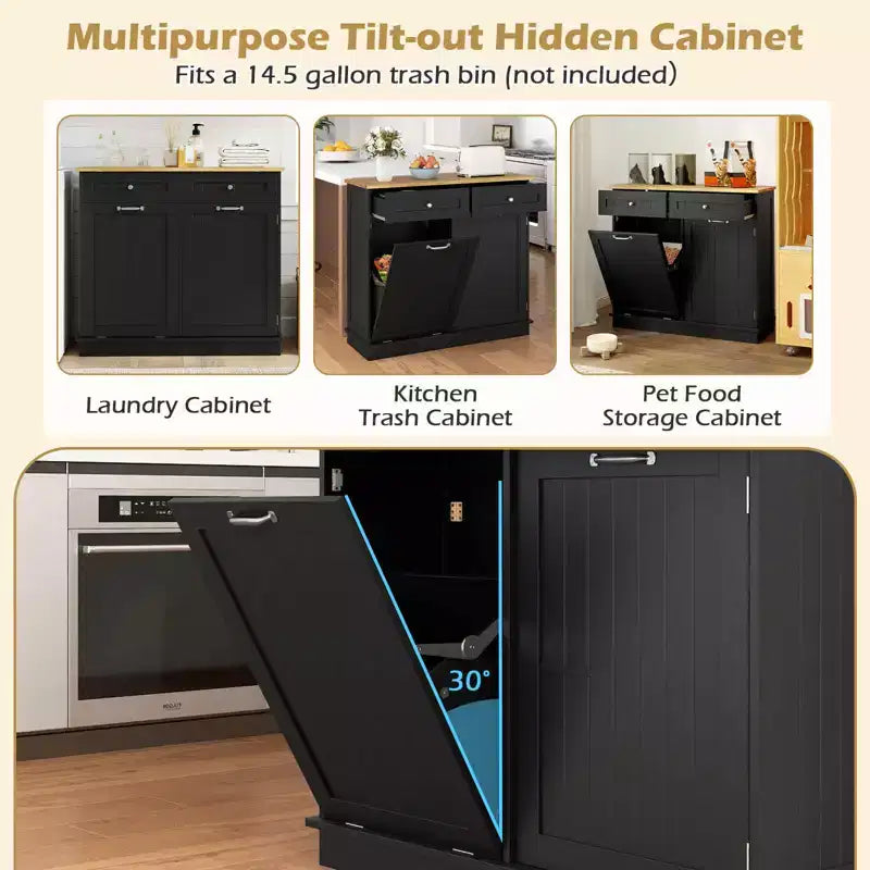 Costway Wooden Kitchen Trash Cabinet Tilt Out Bin Holder w/ Drawer & Storage Shelf Black/White/Coffee/Gray