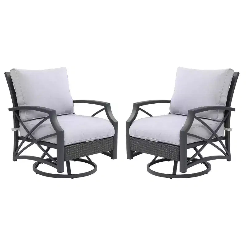 Set di 2 sedie da esterno girevoli in rattan di Kinger Home con struttura in alluminio pressofuso grigio