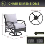 Set di 2 sedie da esterno girevoli in rattan di Kinger Home con struttura in alluminio pressofuso grigio