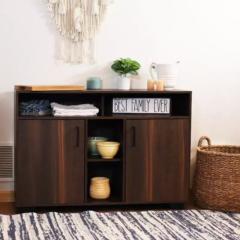 Sunnydaze Indoor Anthony Sideboard Storage Buffet Cabinet with Shelves - 48.5
